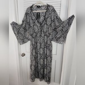 Curations Printed Chiffon Maxi Dress - Black and Grey